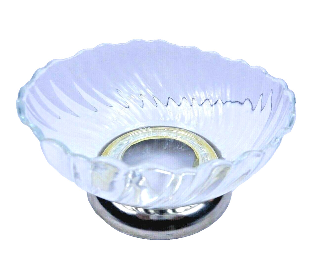 KIG Indonesia Glass Silver Base Candy Nut Bowl 4.5" Swirled Small MCM Vintage